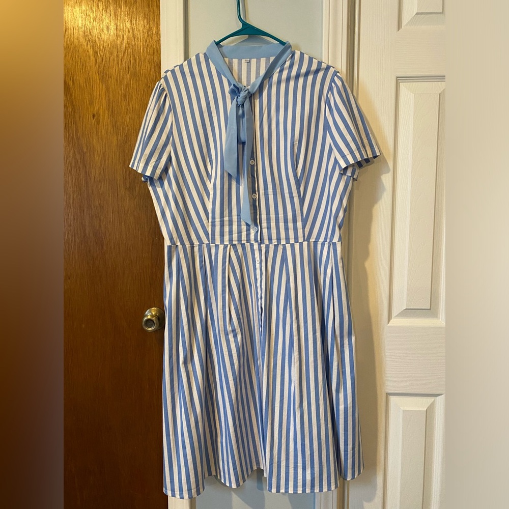 Retro-inspired blue-striped shirt dress size 3XL - Picture 1 of 4